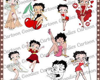Betty Boop  JPG PNG PDF Cartoon Digital File Bundle . Instant Download.  clipart