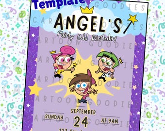 Fairly Oddparents Birthday Invitation Wrapper Bundle. Water bottles, chip bag and more .(Digital Download)