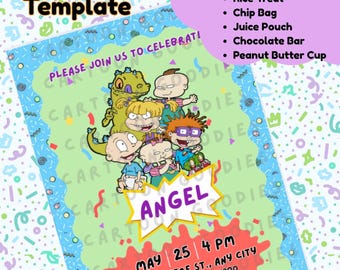 Rugrats Birthday Invitation and  Wrappers Template: Water Bottle, Chip Bag, and More (Digital Download)