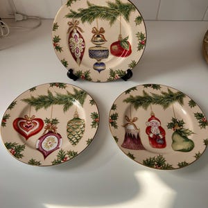 American Atelier Christmas Ornaments Plates; Set of 3 Salad Dessert Plate 8.25&quot;