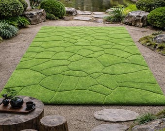 Hand-Tufted Wool Moss Rug: Scandinavian Plush Green Carpet