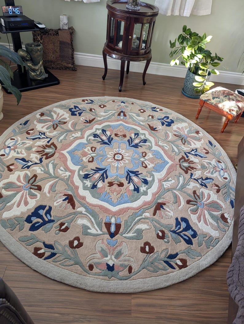 Hand Tufted Wool Floral Rug | Beige Pastel, Custom Size - Etsy Australia