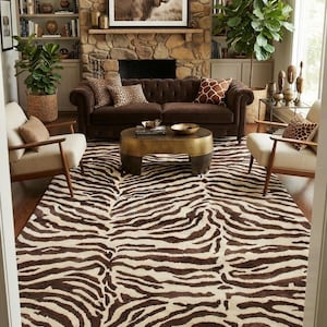 Brown Ivory Area Rug, Abstract Zebra Rug, Hand Tufted Wool Rug, Organic Modern Rug, Luxury Living Room Rug, Custom Rug