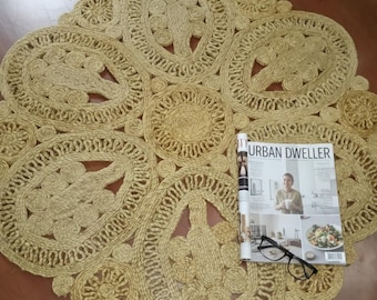 Handmade Round Jute Mandala Rug – Boho Crochet Carpet, Eco-Friendly Rustic Floor Mat, Farmhouse rug