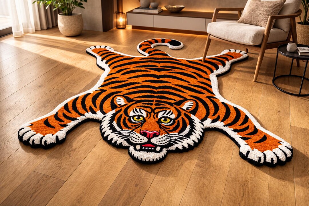 Tiger Shape Rug Hand-tufted Tiger Shaped Rug, Jungle Animal Carpet, Kids Room Decor - Etsy