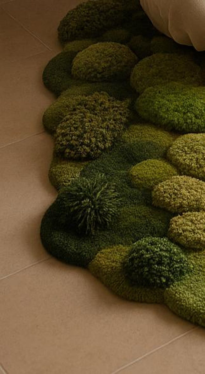 Handmade 3D Moss Bath Rug: Tufted New Zealand Wool, Japandi Decor - Etsy