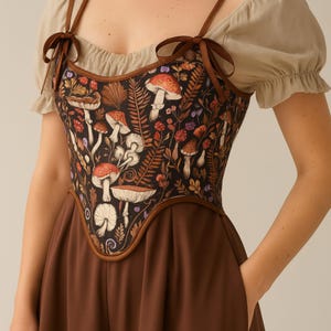 Renaissance Bodice | Mushrooms Corset Cottagecore Style | Wench Regency Fairy Fair Corset Vest | Vintage Inspired Medieval Fashion for Women