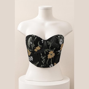 crop top corset Strapless Sexy Embroidered Floral Tube Top | Chic Off-Shoulder Corset Vest for Women |  Slim Fit Open Back Short Top