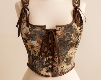 Gorset renesansowy z fiszbinami, dwustronny gorset z talią, gorset vintage overbust, gorset festiwalowy, gorset sznurowany w dużych rozmiarach