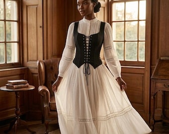 Gilet corset en daim noir | Corsage de gilet Renaissance | Bustier victorien à lacets pirate | Costume médiéval Cottagecore | Haut Ren Faire