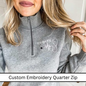 Embroidered Custom Logo Quarter Zip Sweatshirt, Custom Embroidered Quarter Zip Unisex Sweatshirt, Logo Embroidered Zippered Sweatshirt