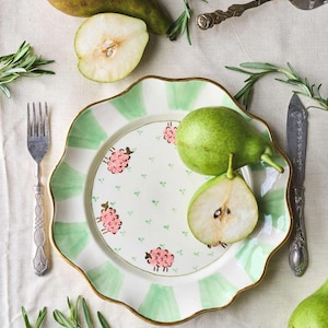Sheep Plate (Shallow) – Hand-Painted Porcelain Dinner Plate with Sheep Design, Rustic Ceramic Tableware for Cozy Home Moments