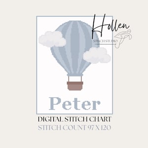 Digitales Stickmuster | Heißluftballon + Wunschname | Baby Jungen Kinderzimmer | Sofort PDF Download | Kreuzstich | Nadelspitze