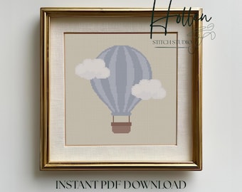 Hot Air Balloon Cross Stitch Pattern | Baby Boy Nursery | Instant Digital Download