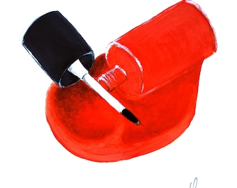 Illustration de vernis à ongles rouge - Impression d'art mural beauté audacieuse - Téléchargement numérique