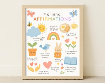 Morgen Affirmationen druckbare Poster für Kinder, '' I am...'' Positives Denken Affirmation Print, Kinderzimmer Dekoration, inspirierende Wandkunst