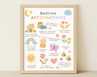Bedtime Affirmations Printable Poster for Kids, '' I am...'' Positive Thinking Affirmation Print, Kids Nursery Decor, Inspirational Wall Art