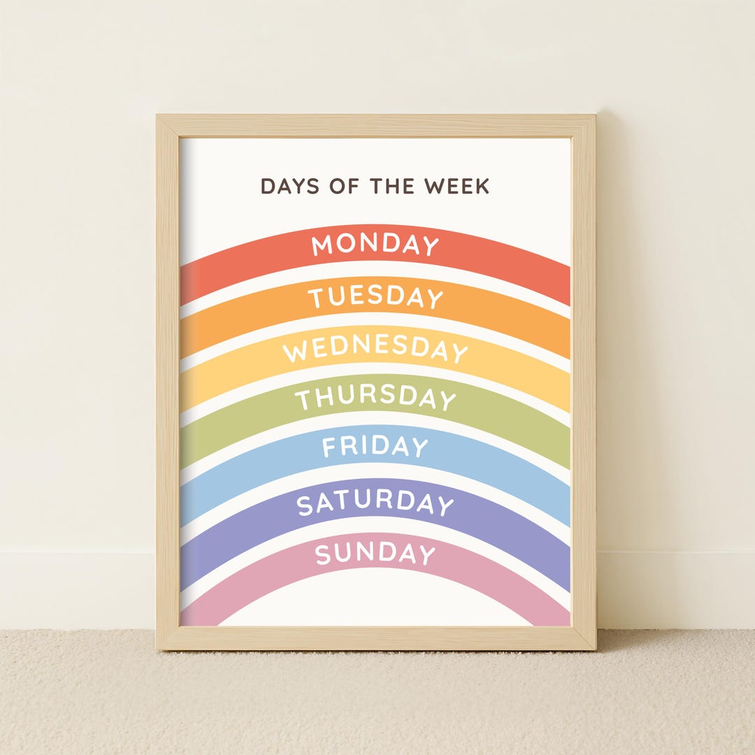 Rainbow Days of the Week Printable Poster, Educational Classroom Decor ...