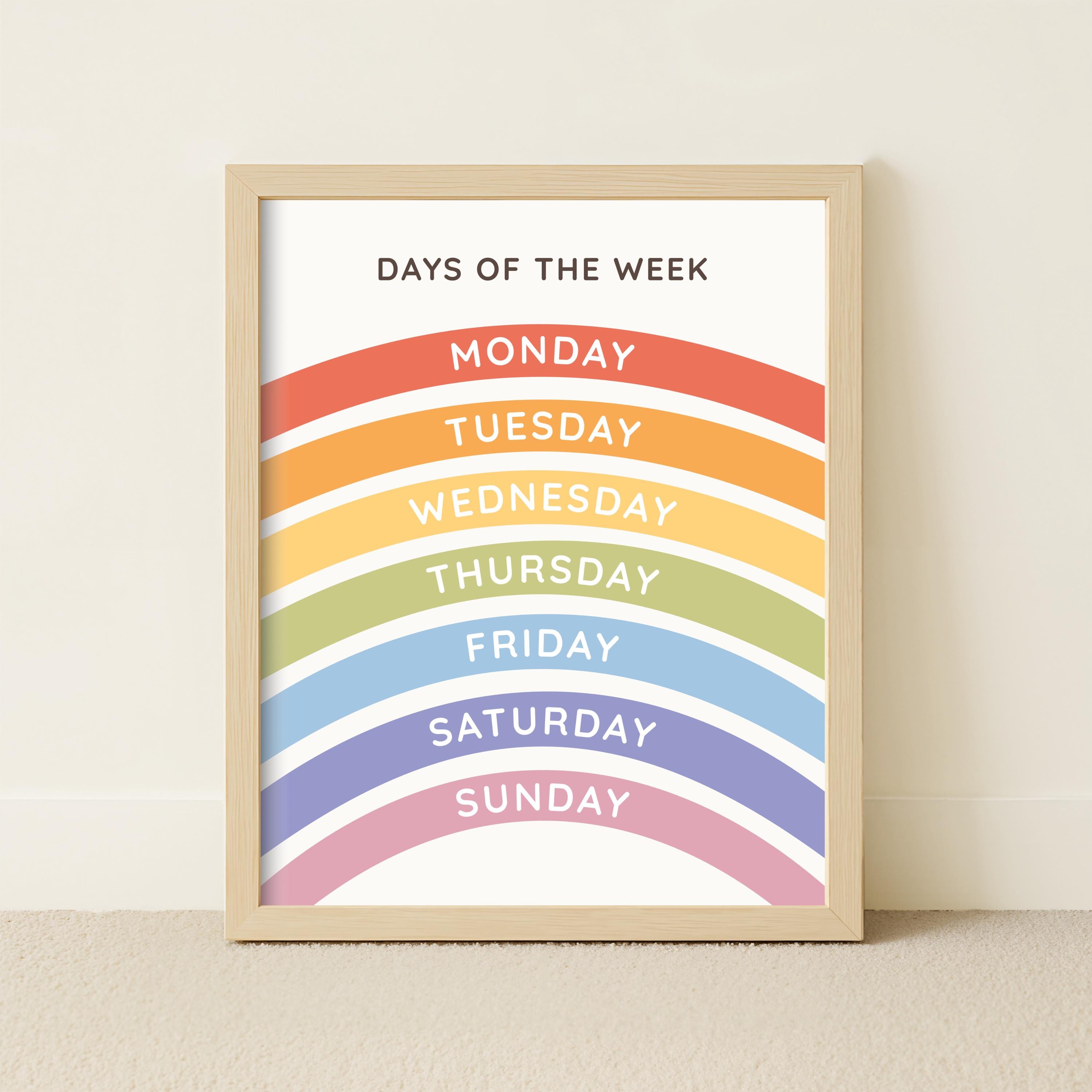 Rainbow Days of the Week Printable Poster, Educational Classroom Decor ...