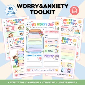 Hojas de trabajo sobre preocupaciones y ansiedad para niños, kit de herramientas para la ansiedad, actividad del monstruo de las preocupaciones, frasco de las preocupaciones, pensamientos valientes, imprimible de afrontamiento mediante TCC, PDF de aprendizaje socioemocional
