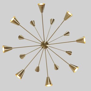 Mid Century Sputnik Starburst Ceiling Chandelier Sixteen Arms Pendant Lamp Brushed Brass Finish Bedroom Light Fixture