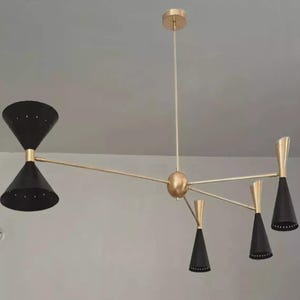 1950 s Mid Century Modern 5 light Italian Brass Chandelier Sputnik Pendant Fixture Lights By ABL