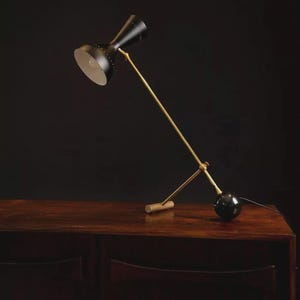 1920&#39;s Century Stilnovo Table Lamps Italian Enamel Glossy Black Hand Made Study By ABL