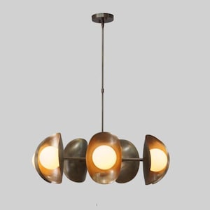 Seven Globe Ceiling Lamp Sputnik Chandelier Fixture Milky Globe Mid Century Modern Raw Brass Sputnik Chandelier