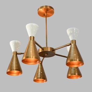5 Arms 10 Lights Stilnovo Style Colored Shade sputnik Ceiling Chandelier Raw Brass Finish Light Fixture