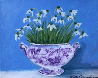 Print of my original painting "Snowdrops in a Sugar Bowl"