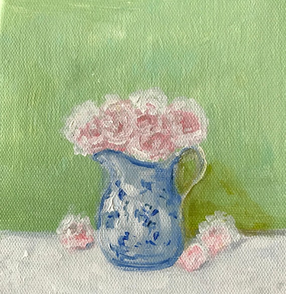 Pink Roses in Pitcher original acrylic painting