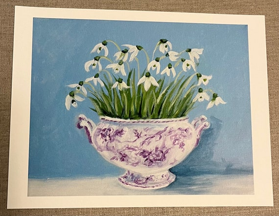 Print of my original painting "Snowdrops in a Sugar Bowl"