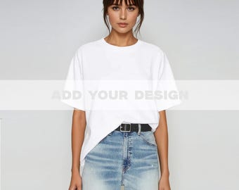 Maqueta de camiseta blanca Comfort Colors 1717, maqueta para mujer, maqueta de ropa de alta costura.