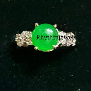 Handmade Ring, Gift For Her Natural Green Jade 2.89CT Round Cut Jade Ring, Women&#39;s Promise Ring, Sterling Silver 925