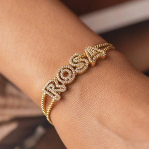 Diamond Name Bracelets, Custom Name Cuff Bracelet, Personalized Dainty Name Stackable Bracelet, Minimalist Bracelet, Christmas Gift for Her