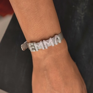 Diamond Name Bracelets Band, Custom Name Bracelet, Personalized Dainty Name Stackable Bracelet, Minimalist Bracelet, Christmas Gift for Her