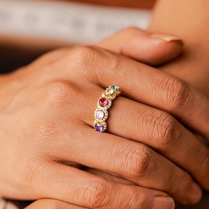 Custom Vintage 3-6 Birthstones Ring, Personalized Family Birthstone Jewelry, Mother Ring, Birthday Gift for Mom Grandma, Bridesmaid Gift