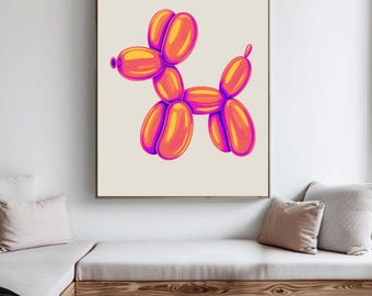 Pink Balloon Dog Print, Preppy Dorm Decor (Digital Download)