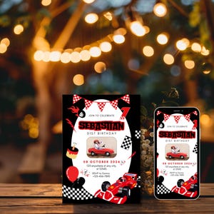 Race Car Birthday Invitation: Editable Canva Template (Digital Download)