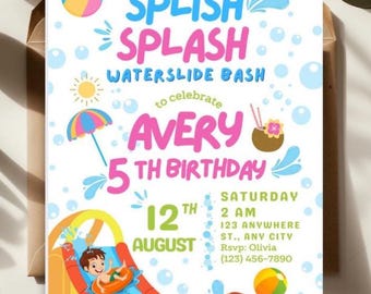 Editable Waterslide Birthday Invitation: Editable Pool Party Template (Digital Download)