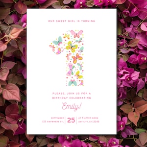 Editable Butterfly First Birthday Invitation | Girl’s 1st Birthday Party | Editable Template | Digital Download