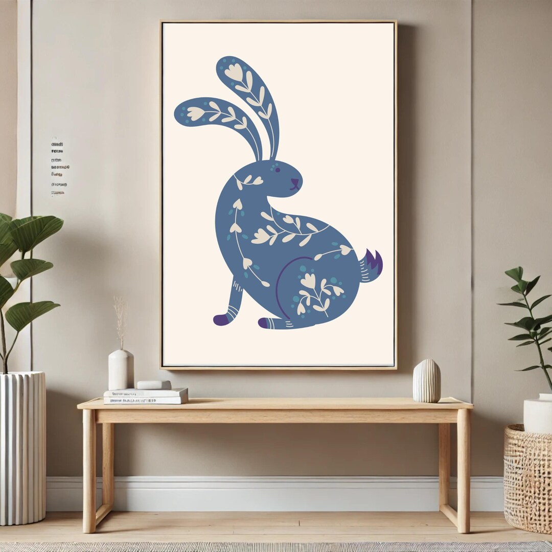 Scandinavian Bunny Wall Art | Folk Art Rabbit Digital Download - Etsy
