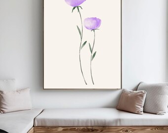Purple Flower Watercolor Print | Minimalist Floral Wall Art (Digital Download)
