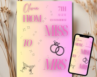 Pink From Miss to Mrs Invitation: Bridal Shower or Bachelorette (Digital Download)