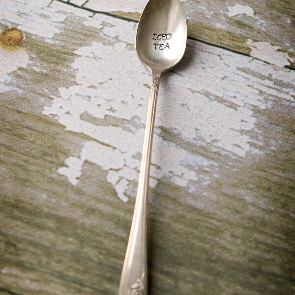 Vintage Silverware - Hand Stamped Long Handle Iced Tea Spoon - Silver plate