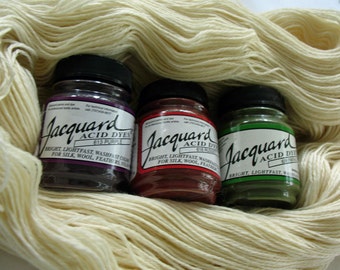 Learn To Dye Kit - Includes Sock Yarn and 3 one half ounce jars of Jacquard dye