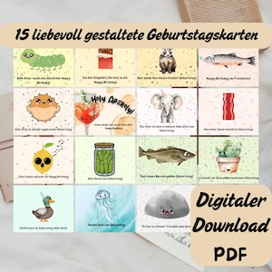 15 funny birthday cards to print • Digital greeting cards PDF • Printable set • Instant download • Card for adults & children