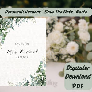 Save the Date Karte Eukalyptus – Editierbare Hochzeitseinladung Canva Vorlage – PDF Download zum Ausdrucken – Digitale Einladung Hochzeit