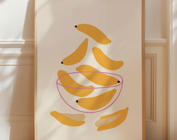 Banana Art Print: Minimalist Kitchen Artwork, Colorful Home Decor
