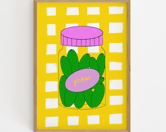 Pickle Print: Retro Kitchen Wall Art, Quirky Food Illustration (Digital Download)